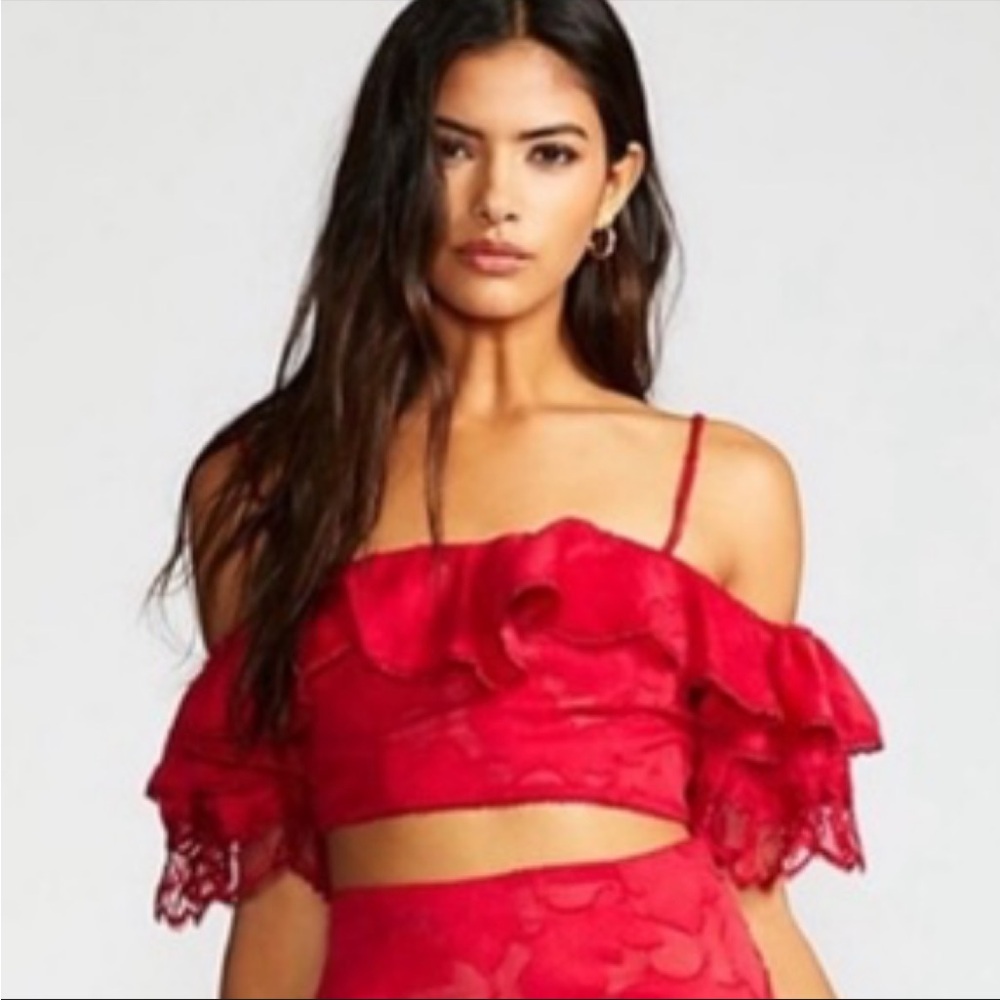 Free People Red Off Shoulder Bardot Top 12 - Picture 1 of 5